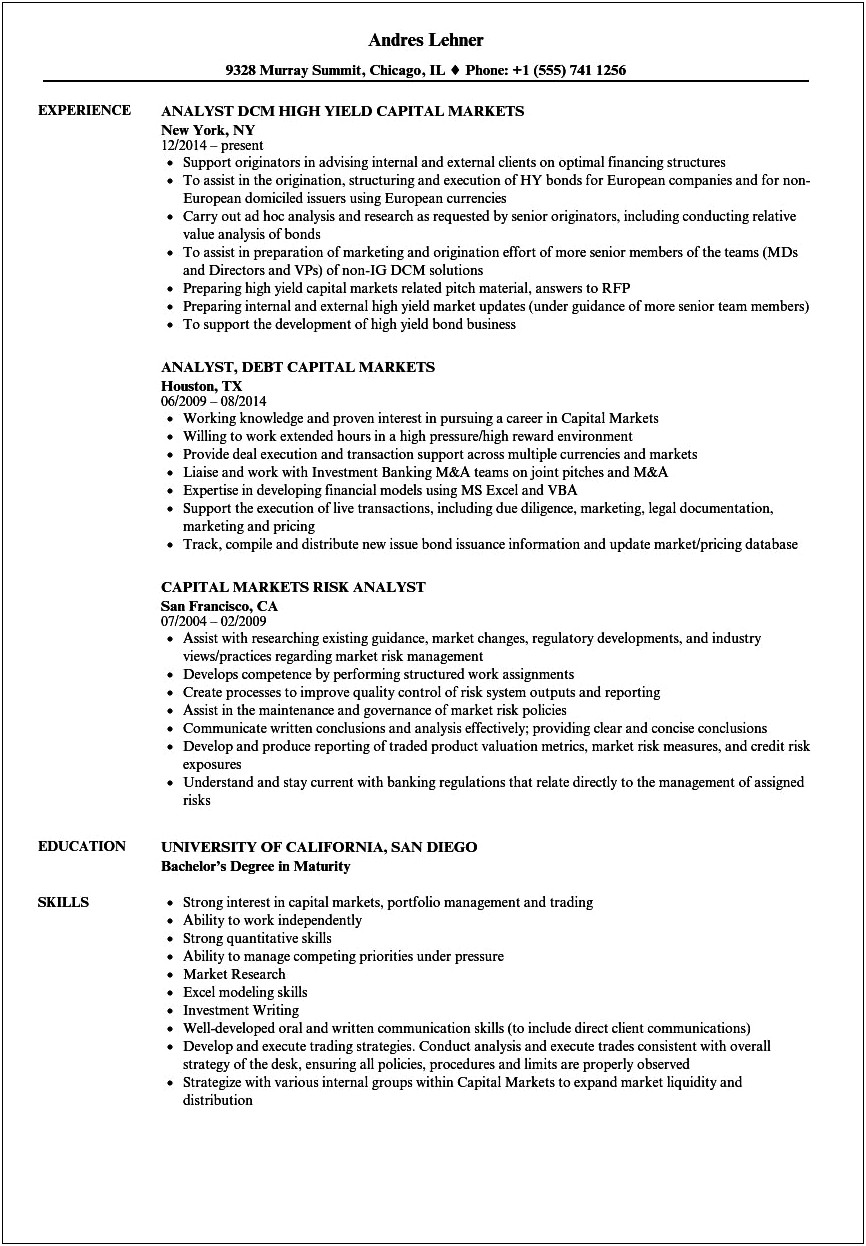 Tester With Capital Market Experience Resume