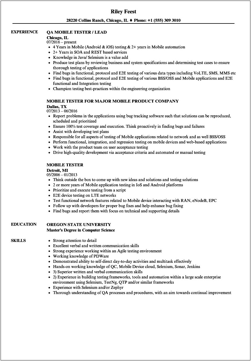 Testing Resume For 3 Years In Experience