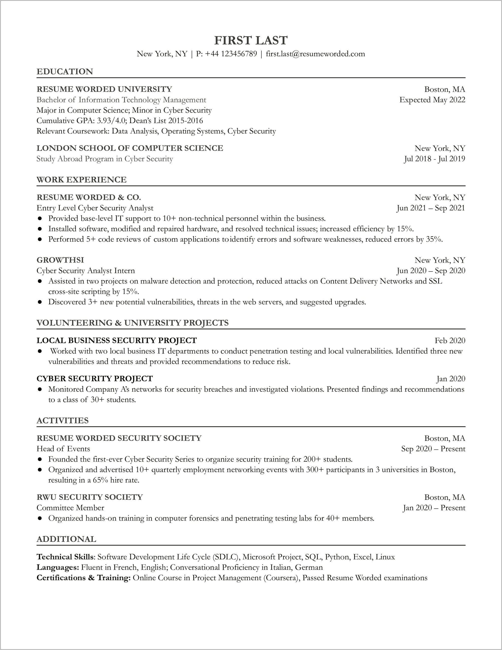 The Best Cyber Security Resume For Beginners