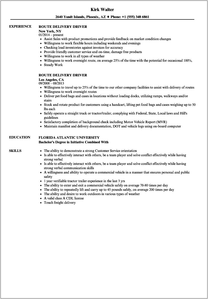 The Best Delivery Driver Job Resume Sample