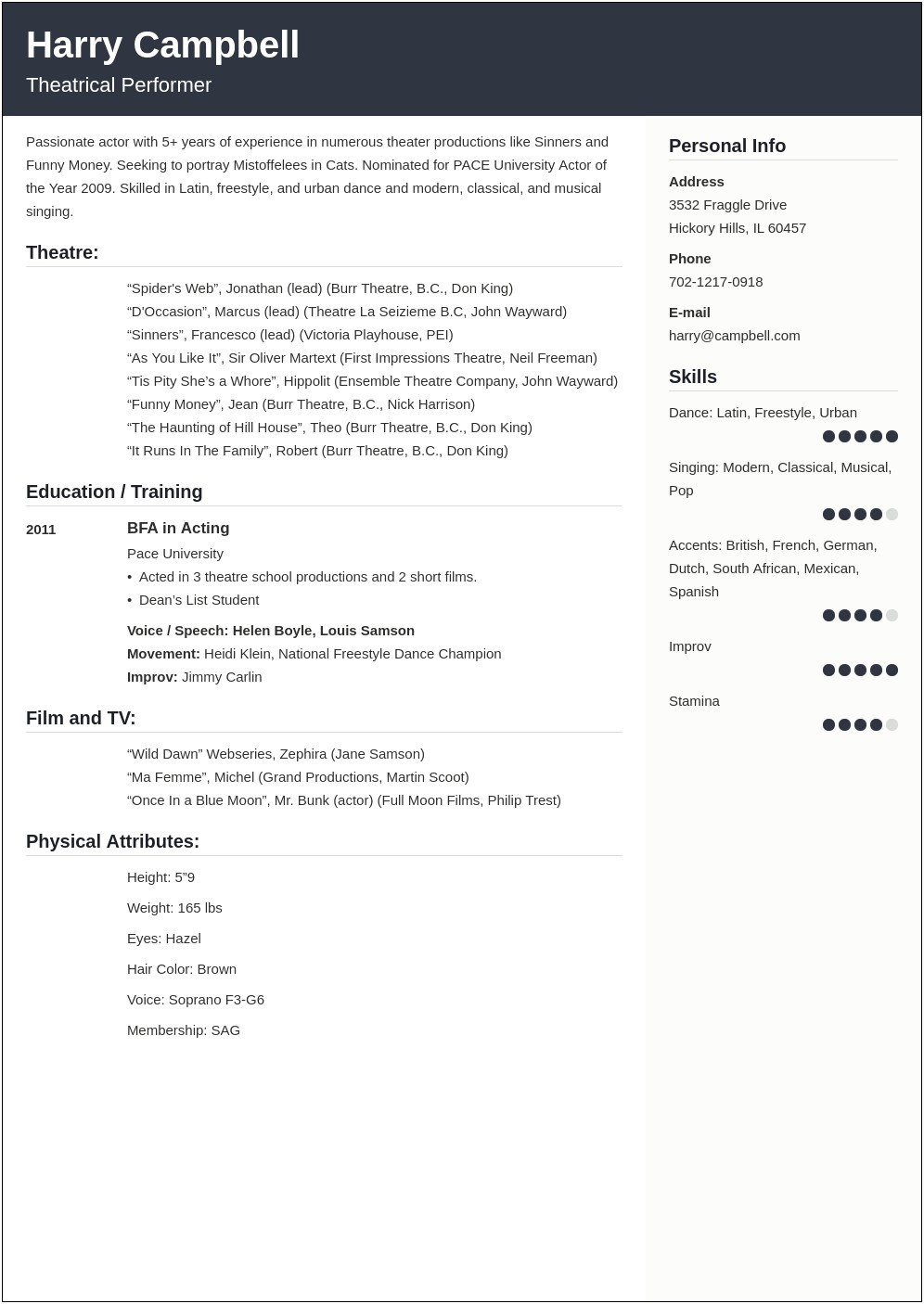Theatre Actor Resume Template Word Doc