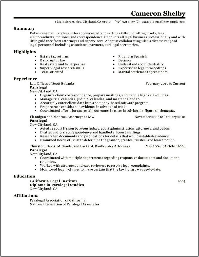 Things To Put In Resume For Paralegal