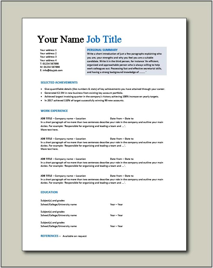 Third Person Resume Summary Use Name