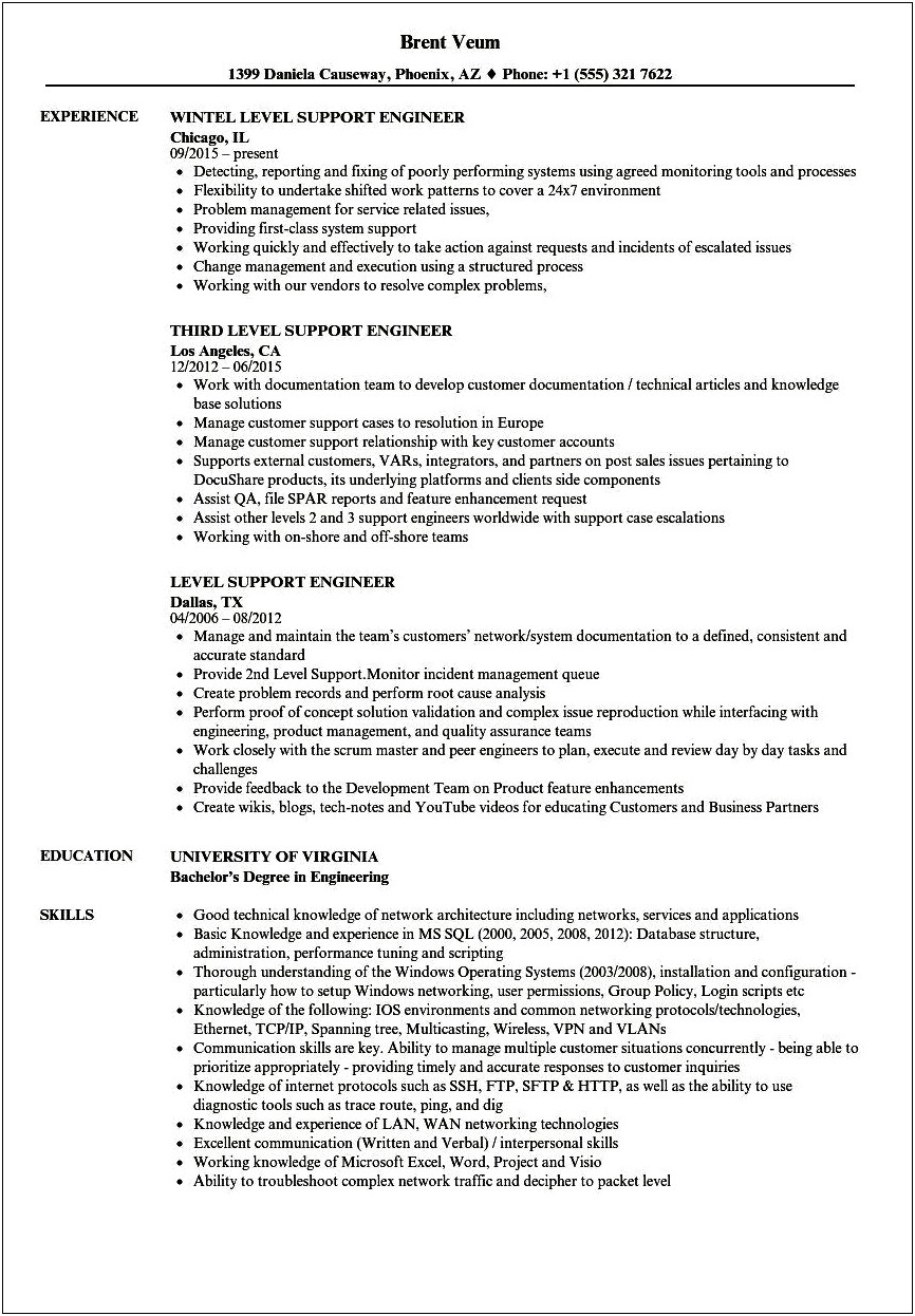 Tier 1 Technical Support Resume Samples