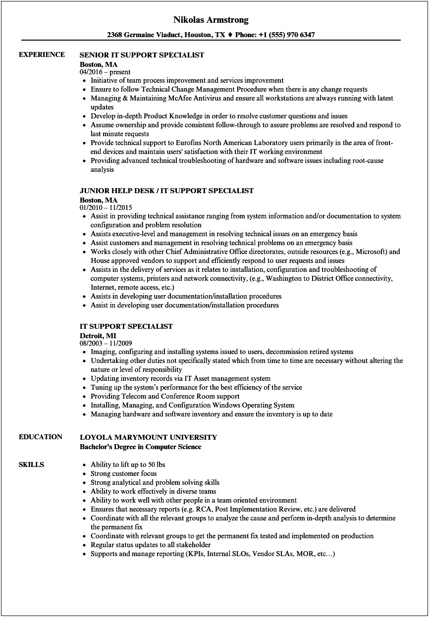 Tier 2 Technical Support Specialist Resume Description