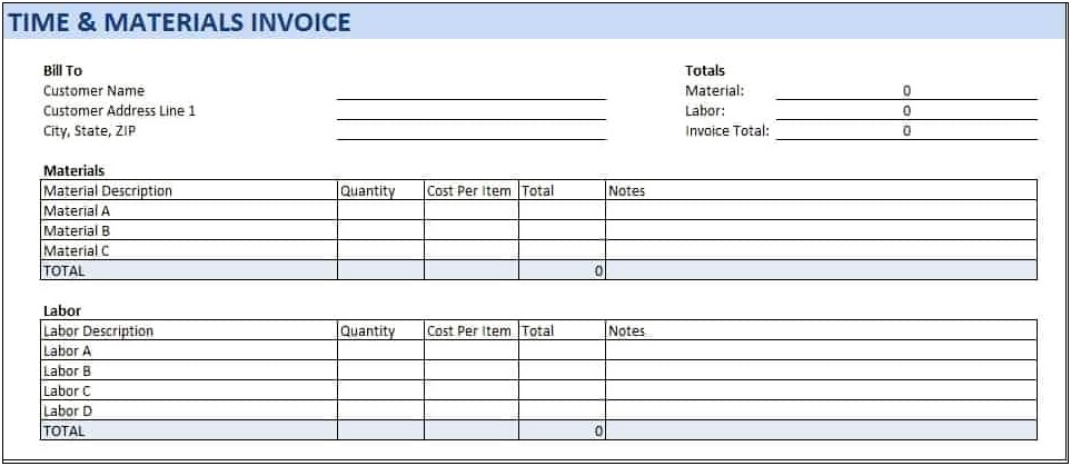 Time And Materials Invoice Template Download