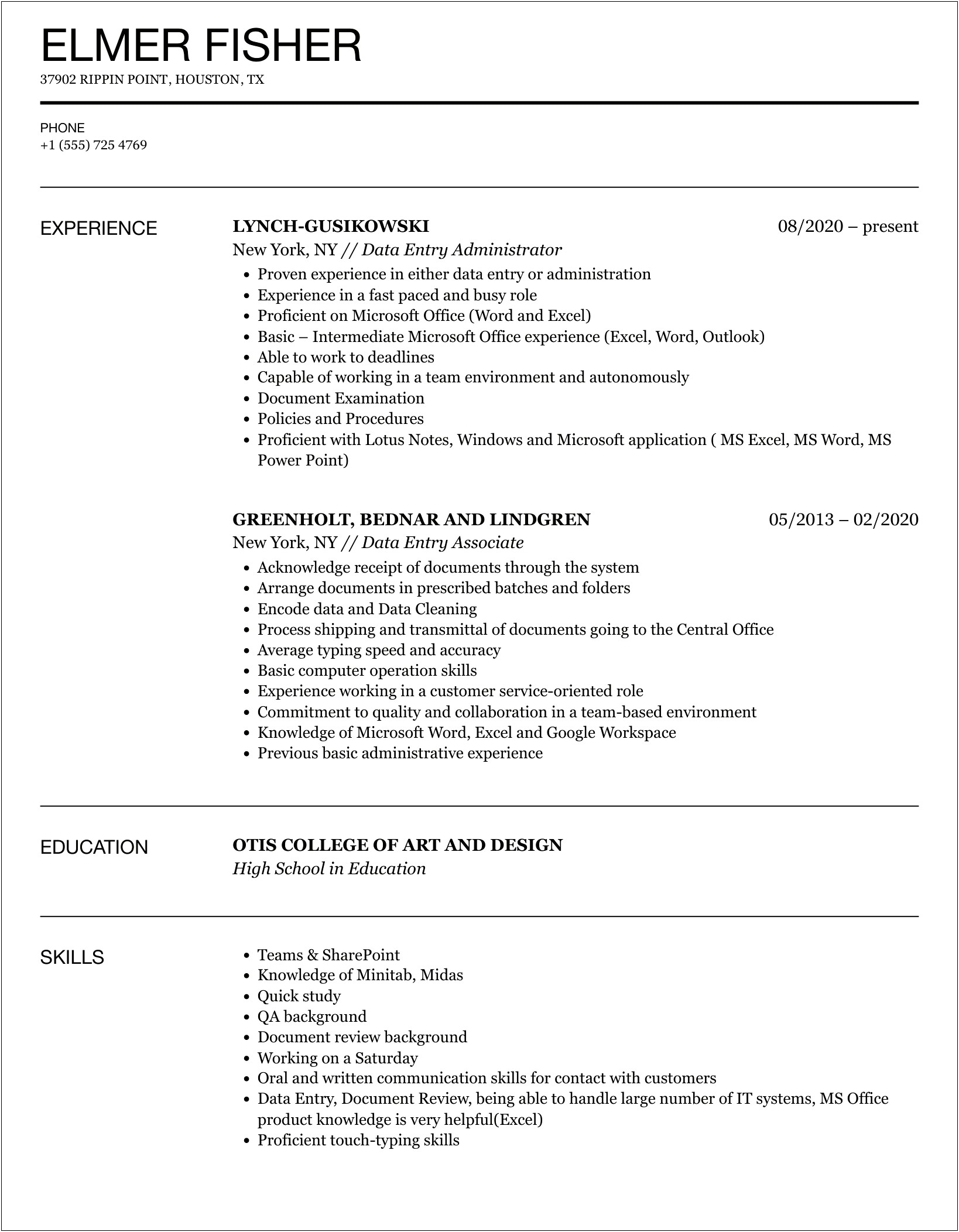 To List On Resume Skills For Data Entry