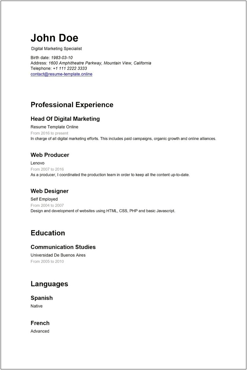 Top 10 Best Resume Format For Freshers