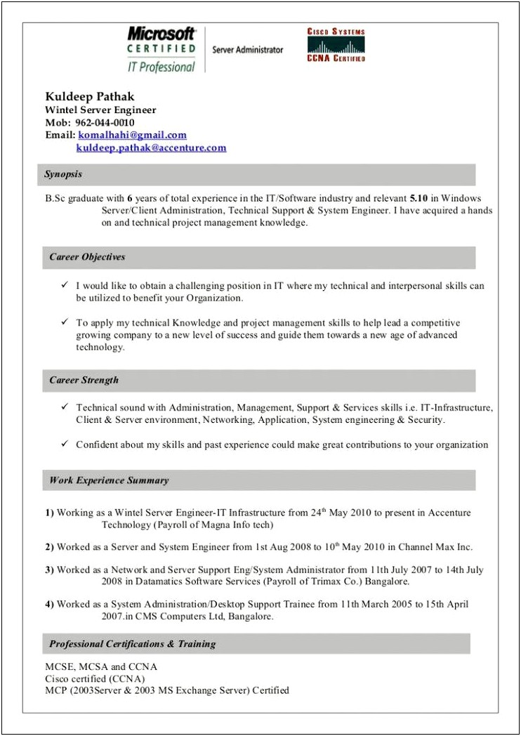 Total Experience And Relevant Experience In Resume