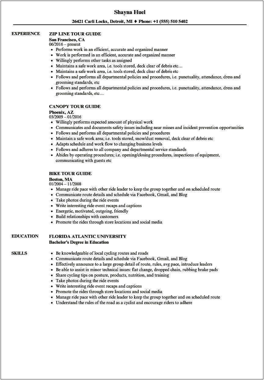 Tour Leader Job Description For Resume