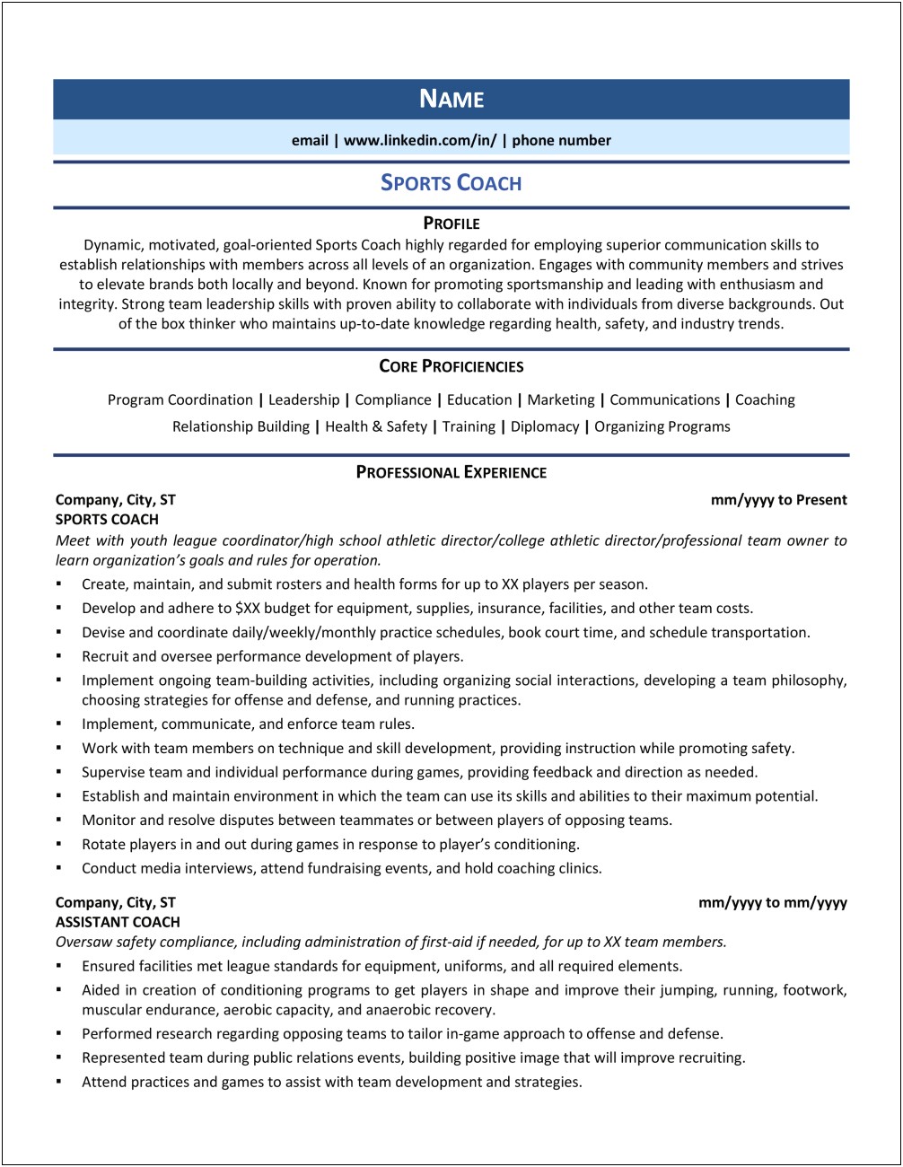 Track And Field Coach Resume Sample