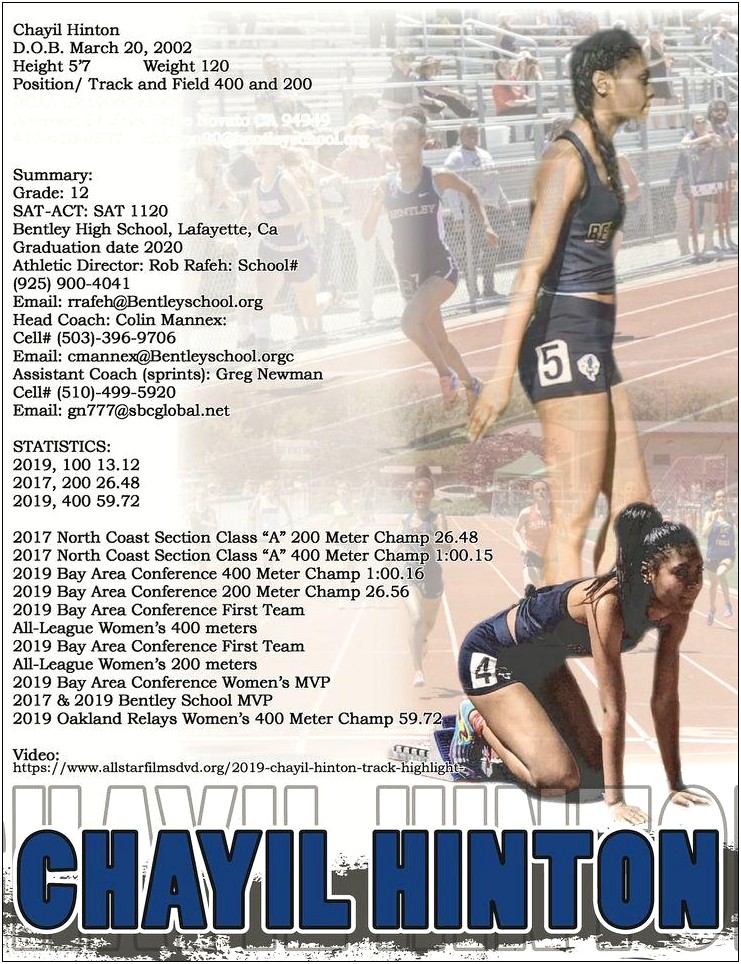 Track And Field College Athletic Resume Samples