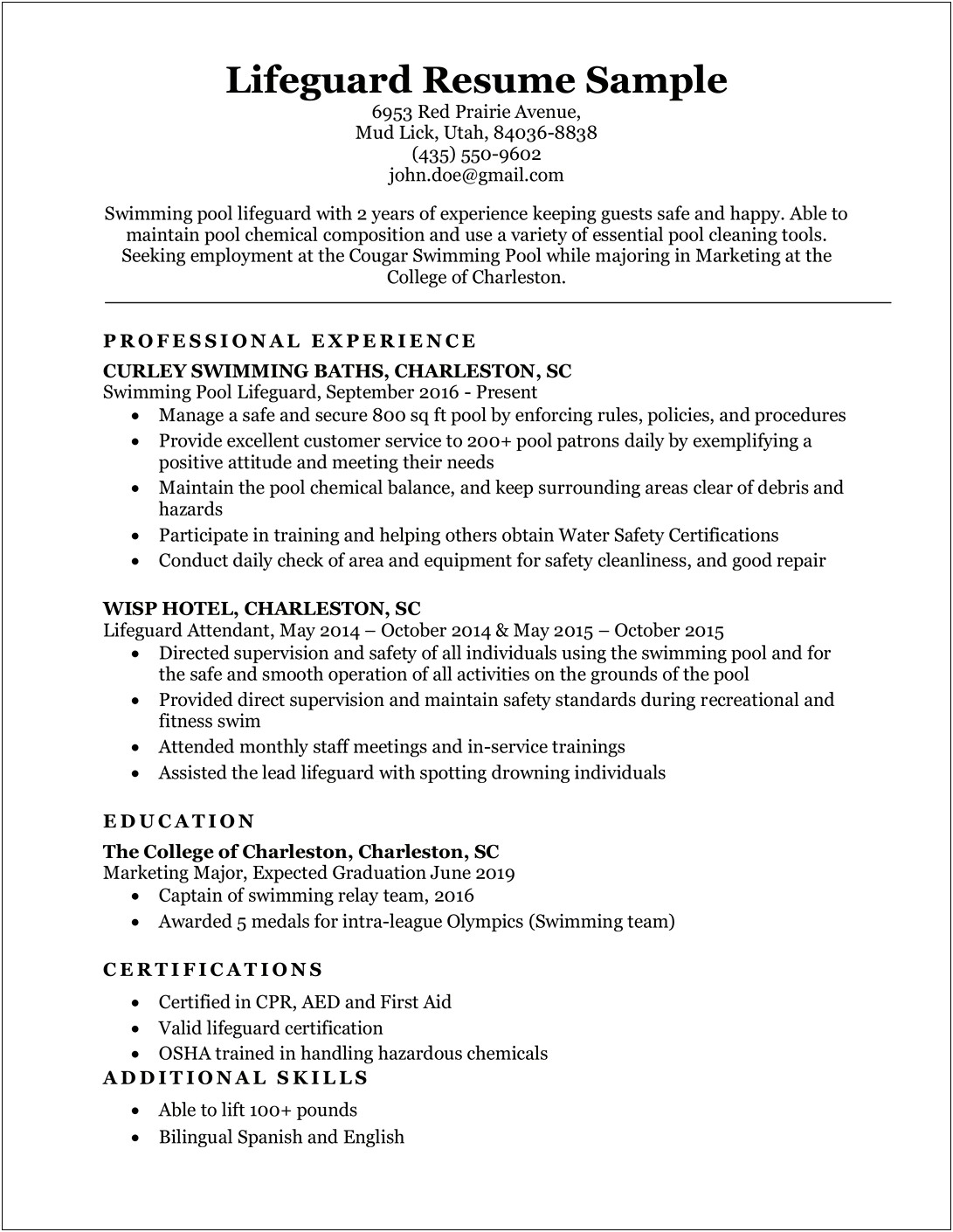 Training And Certification On Resume Sample