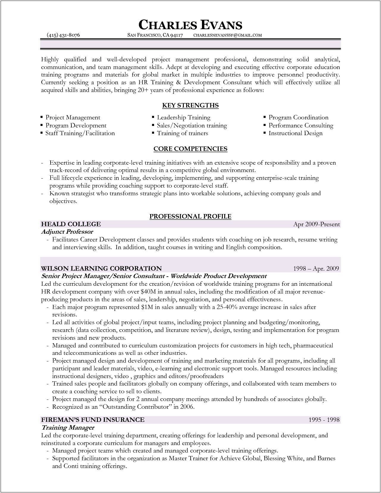 Training And Development Manager Resume Template