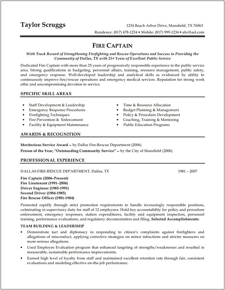 Transferable Seasoned Resume Examples Public Safety Emergency Professionals