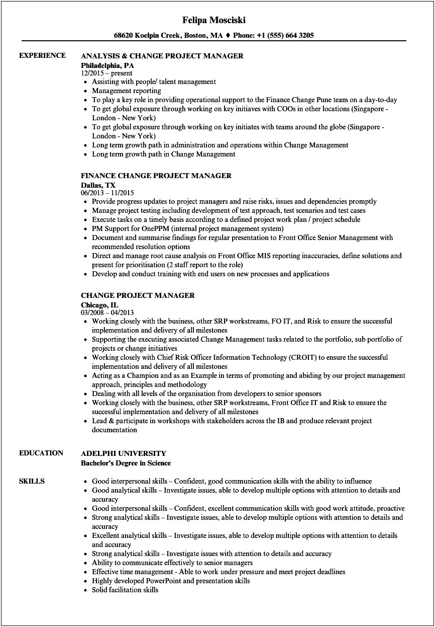 Transition From Project Coordinator To Project Manager Resume