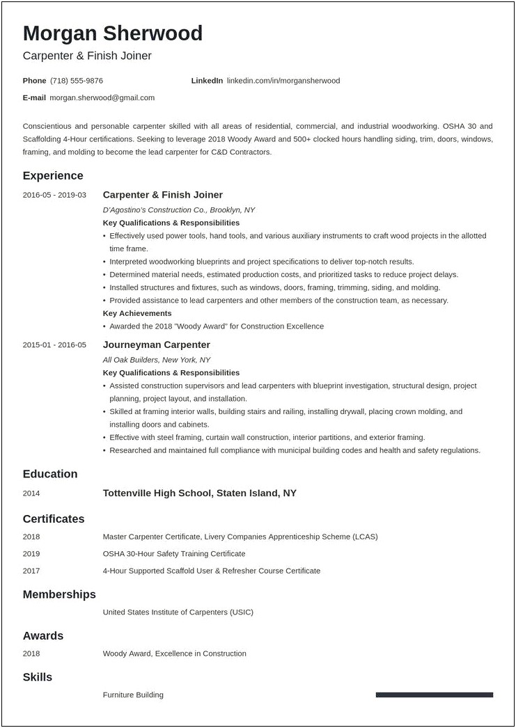 Trim Carpenter Job Description For Resume