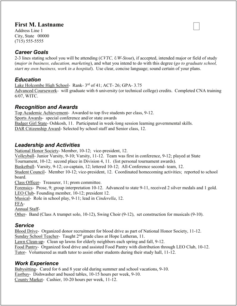 Types Of Honors On A High School Resume