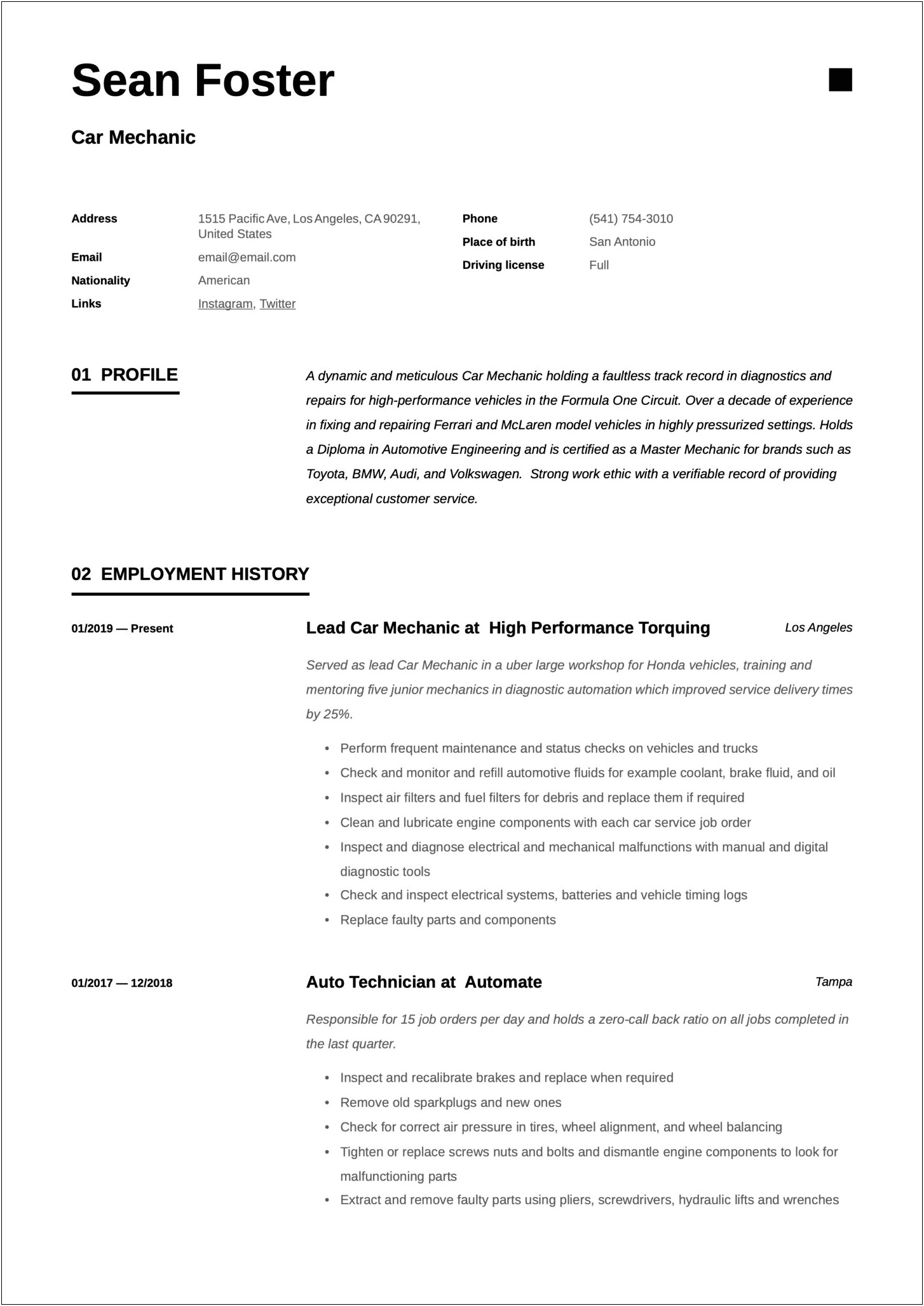 Tyre Fitter Job Description For Resume