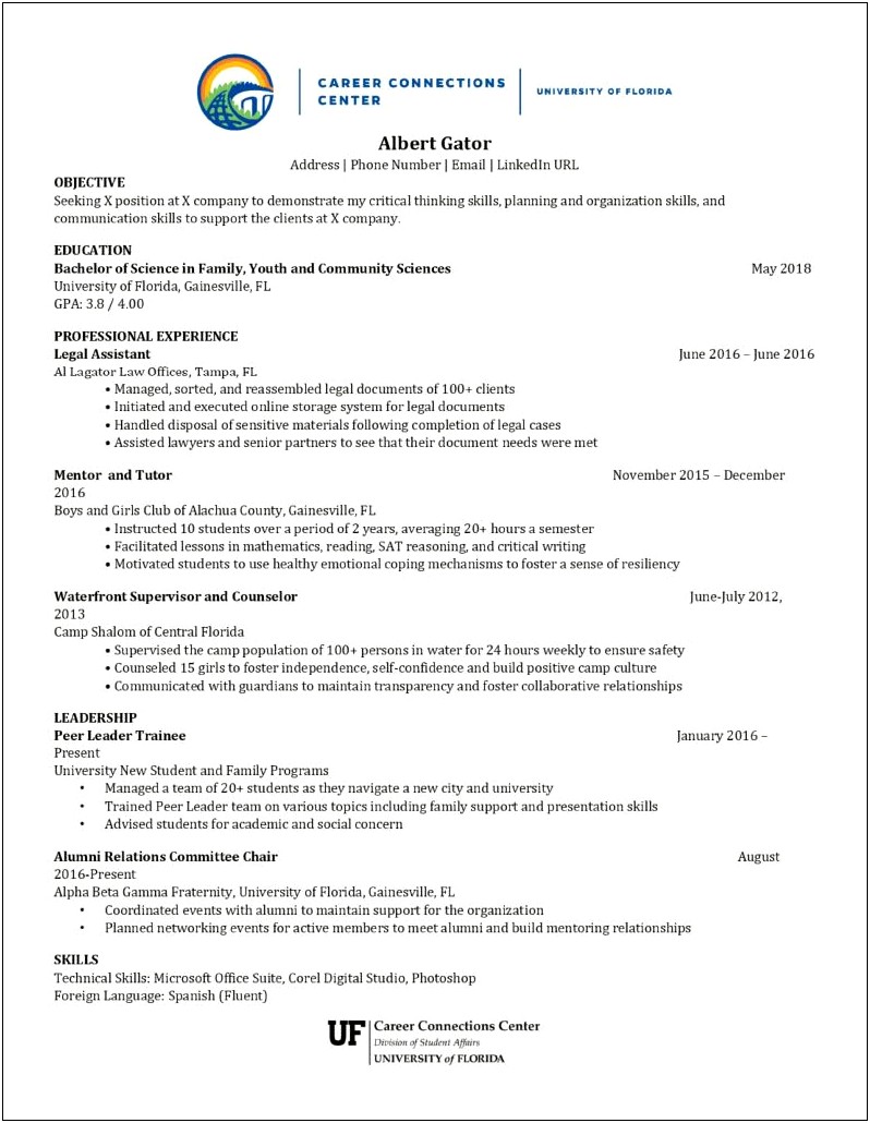 Uf Career Connections Center Resume Templates