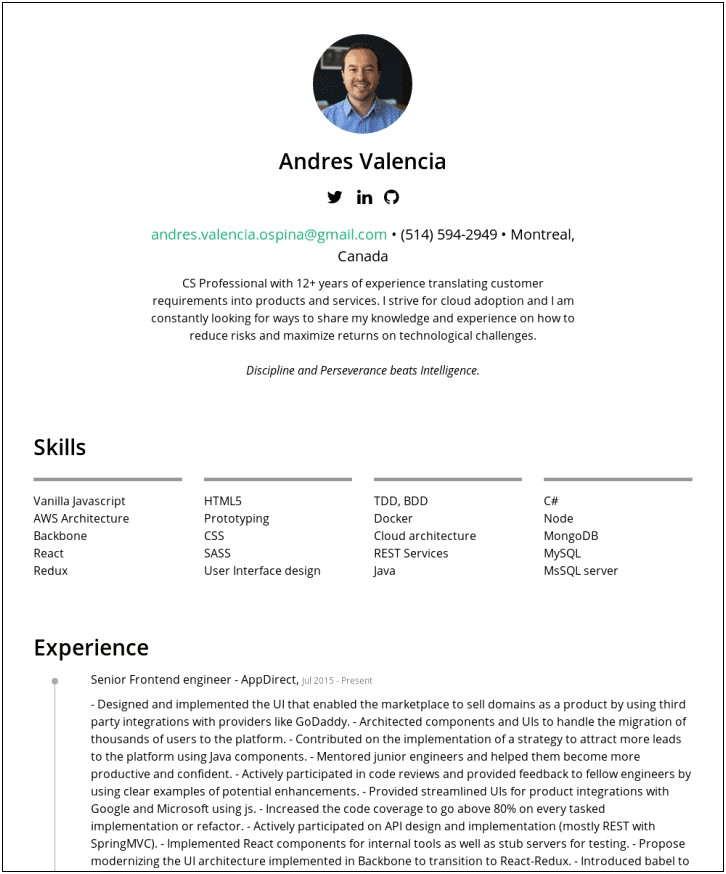 Ui With Aws Experience Resume Points