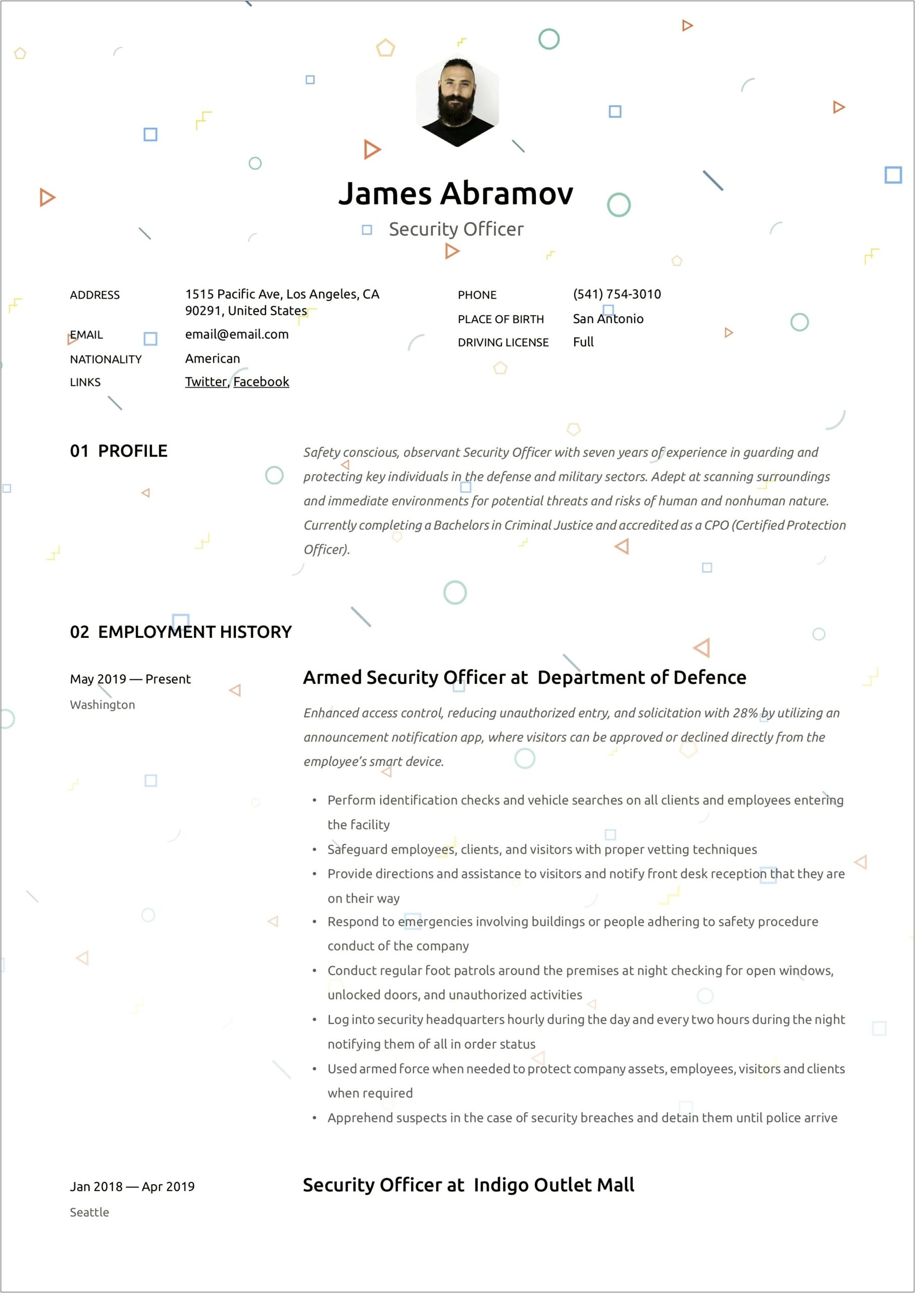 Unarmed Security Guard Job Description For Resume