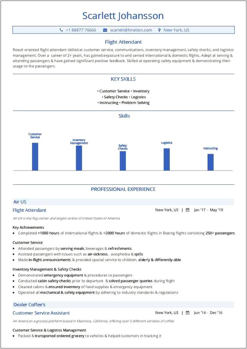 United Airlines Flight Attendant Resume Examples