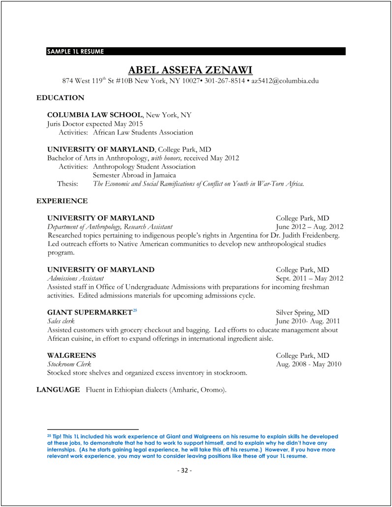 University Of Chicago Law School Sample Resume