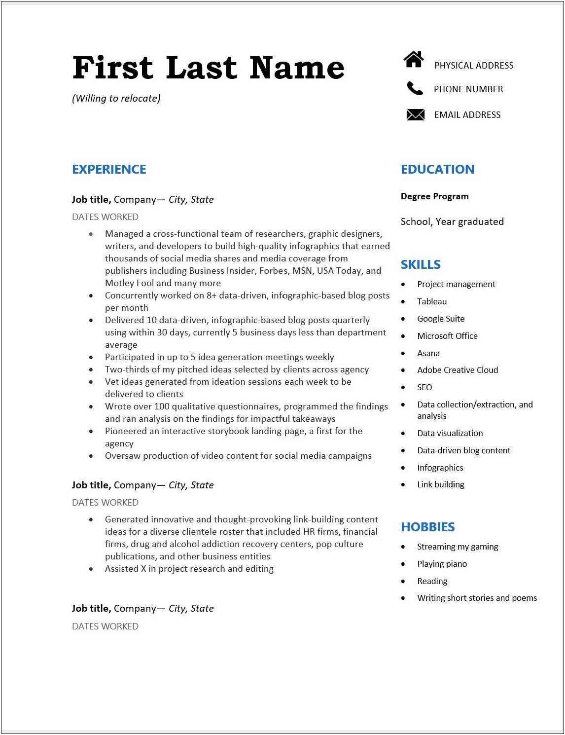 Unrelated Job Experience On My Resume