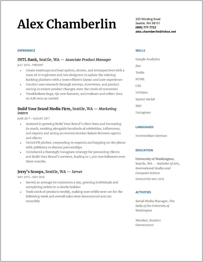 Up To Date Examples Of 2018 Resume