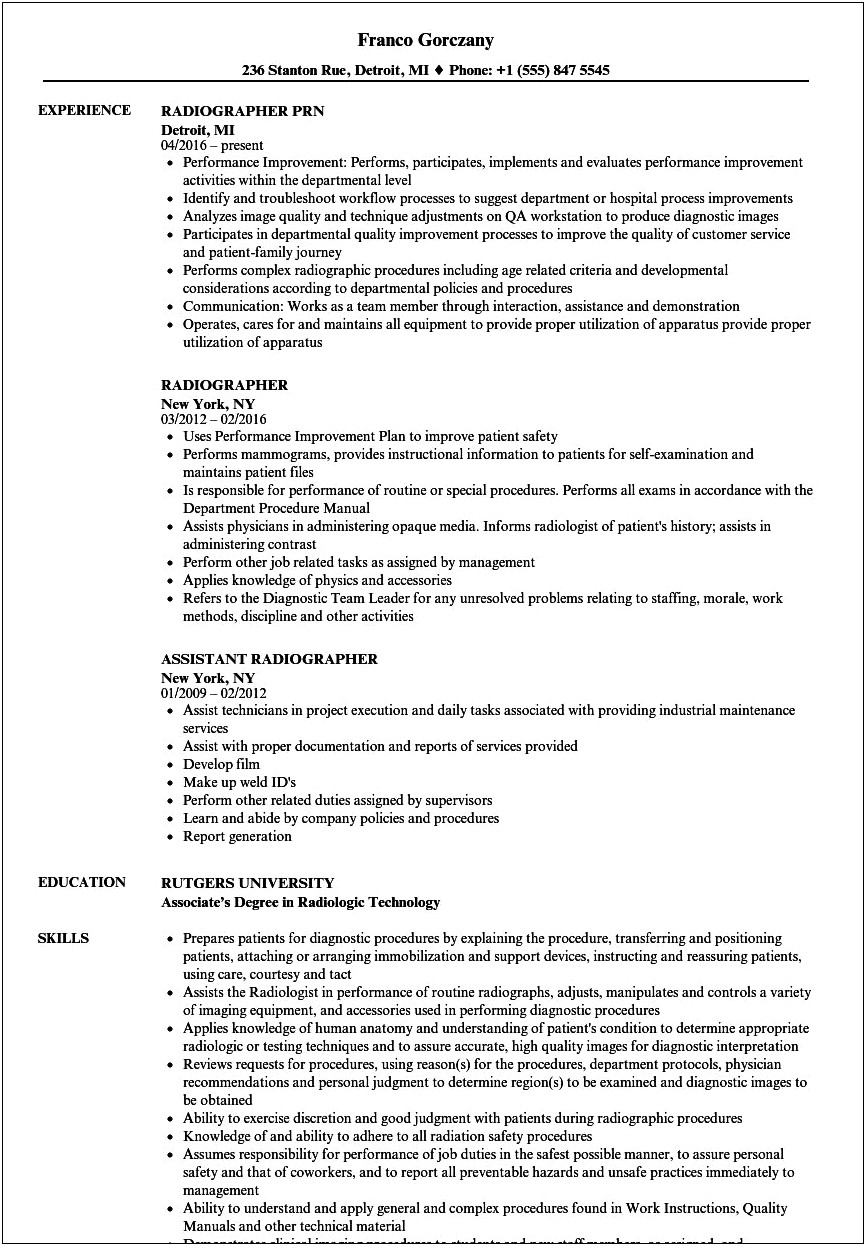 Updating Resume Radiography Internal Position Objective