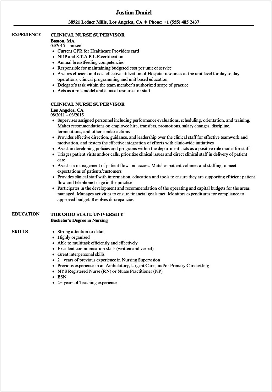 Urgent Care Nurse Job Description For Resume
