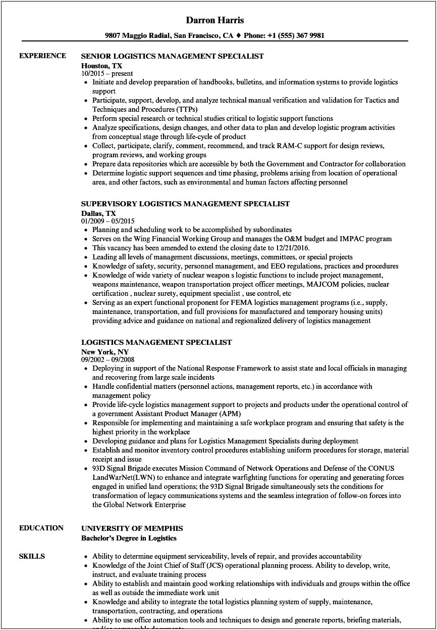 Us Air Force Inventory Management Specialist Resume