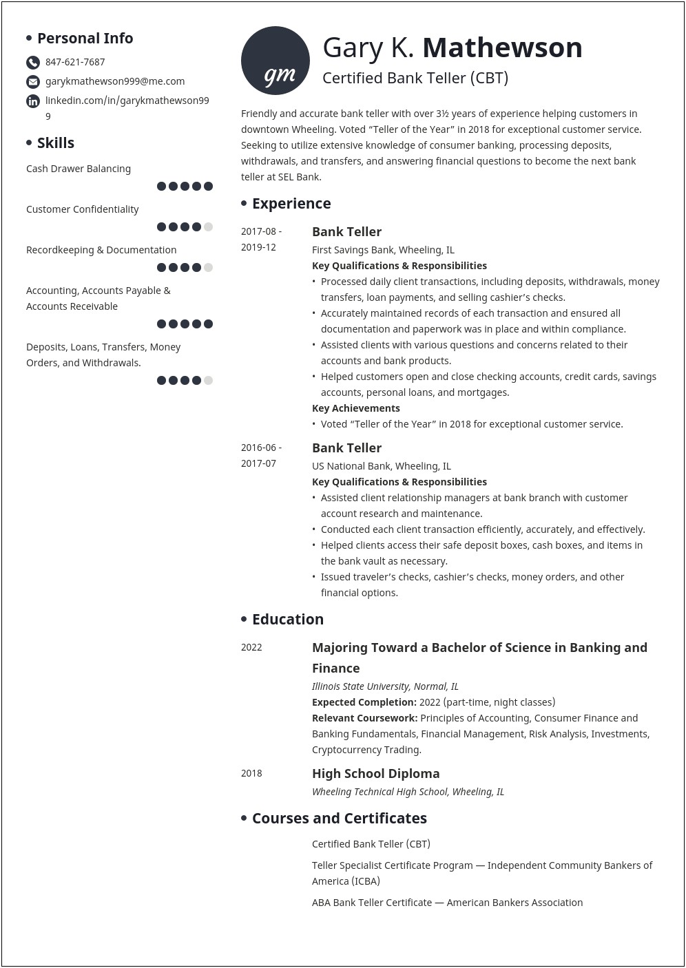 Usaa Bank Teller Description For Resume