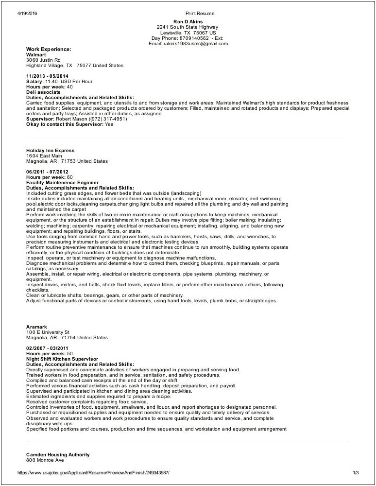 Usajobs Bringing Work Experiece From Profile Into Resume