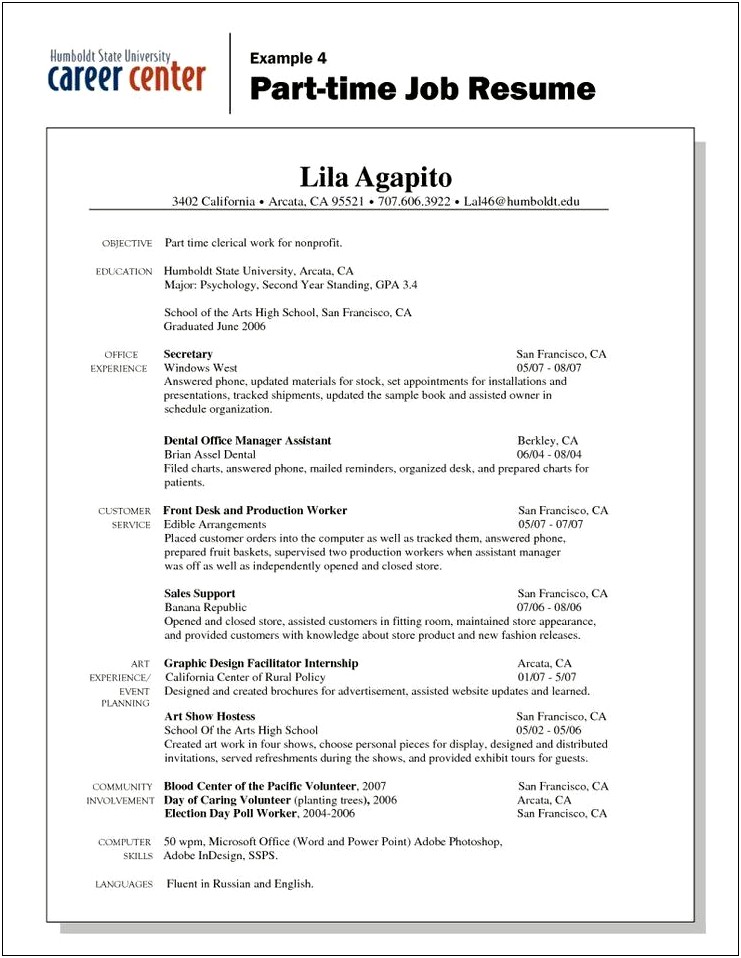 Use Professional Resume For Part Time Jobs