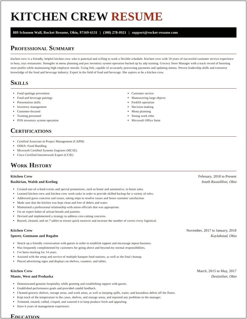 Using Kitchen Experience On A Resume