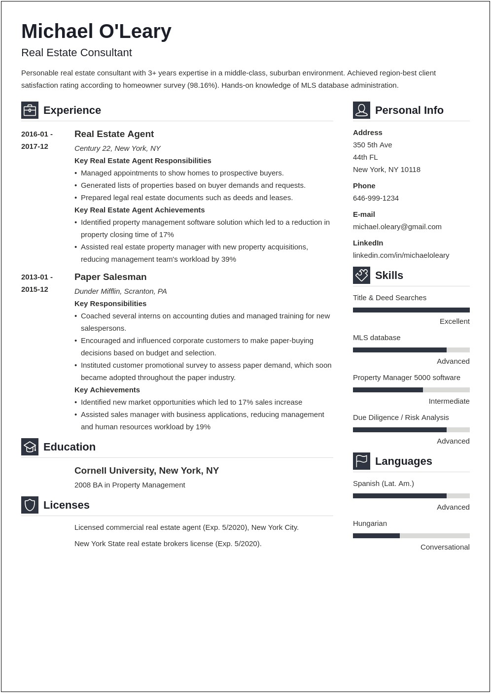Using Past Realtor Experience For Resume