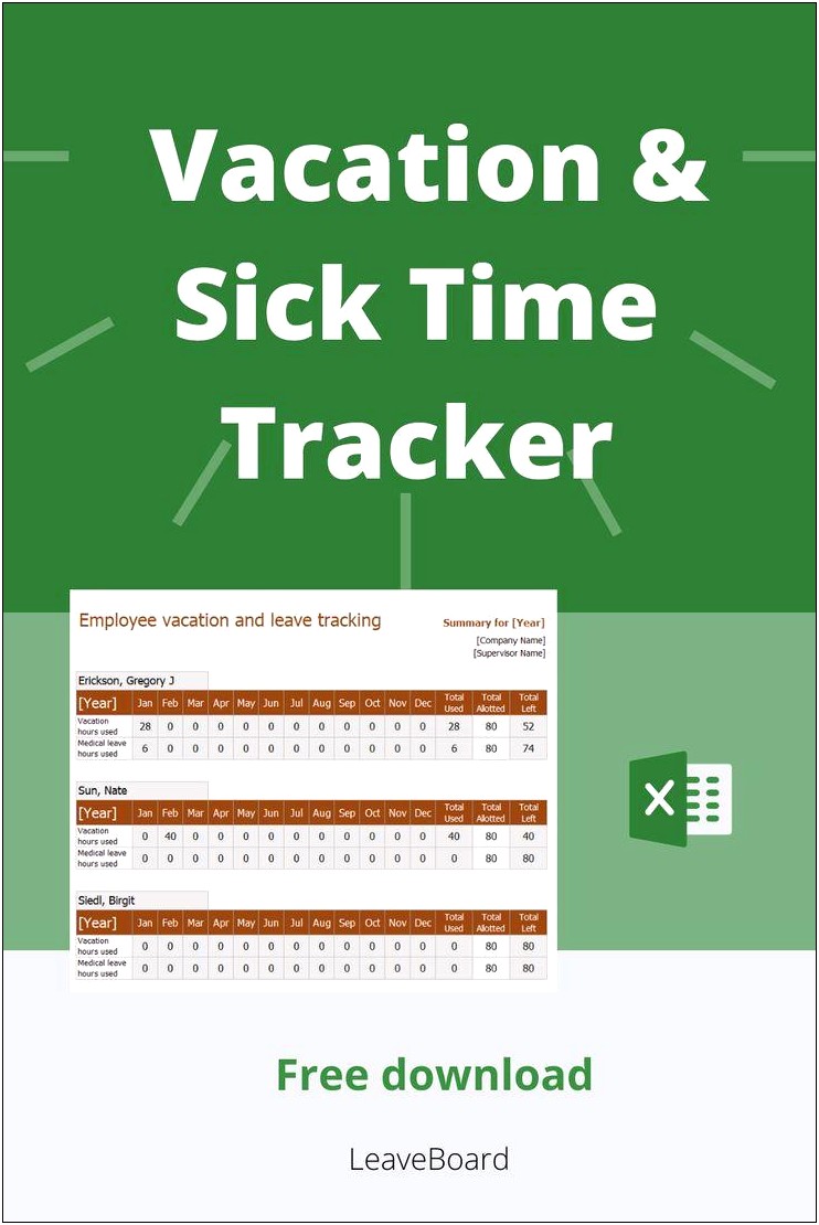 Vacation And Sick Time Tracking Excel Template Free