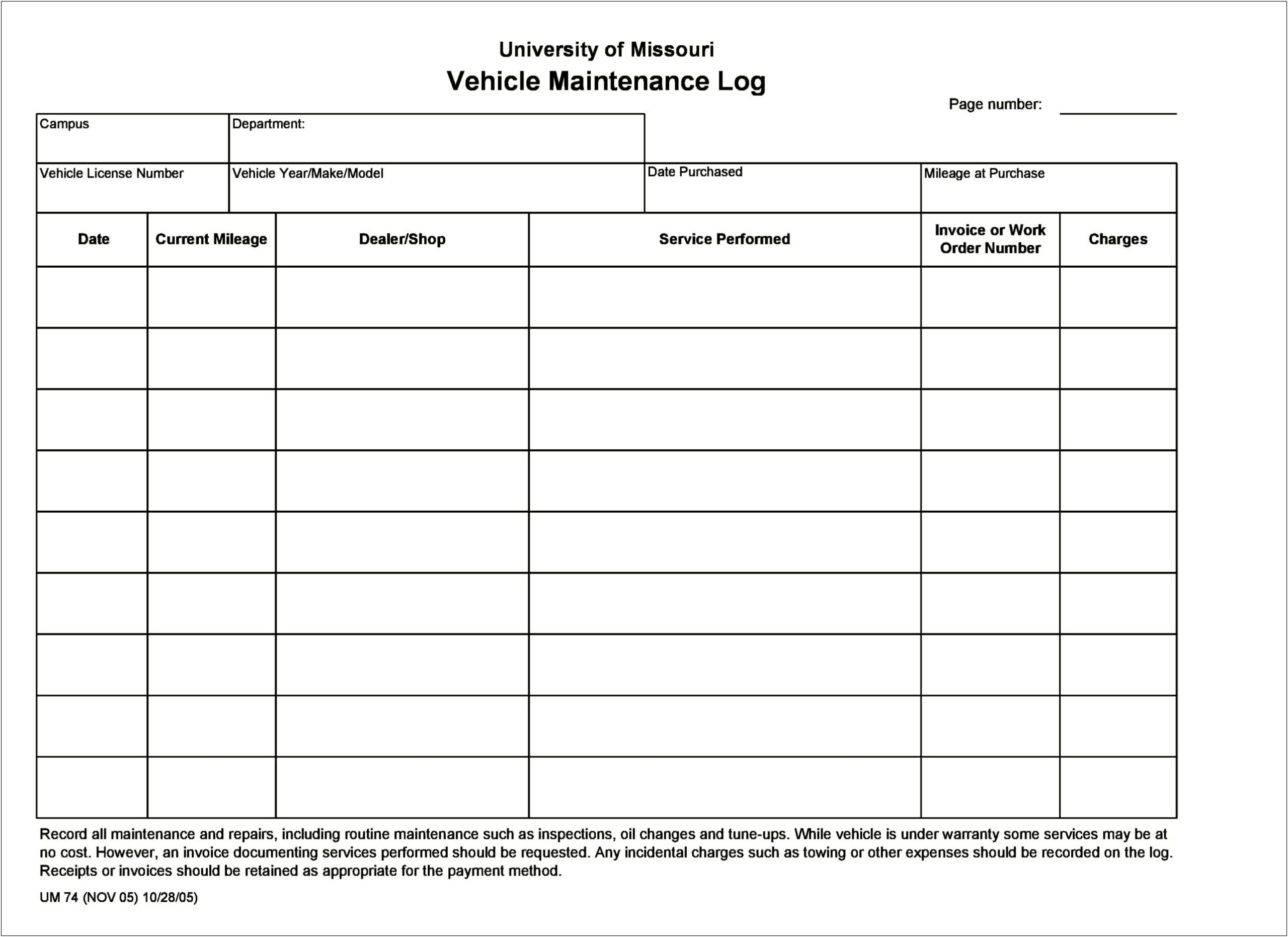 Vehicle Check Sheet Template Free Van Service Form