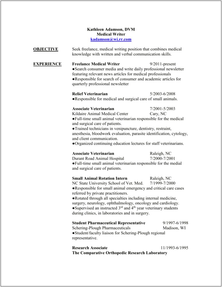 Veterinary Job Resume Include Rotations Or Not