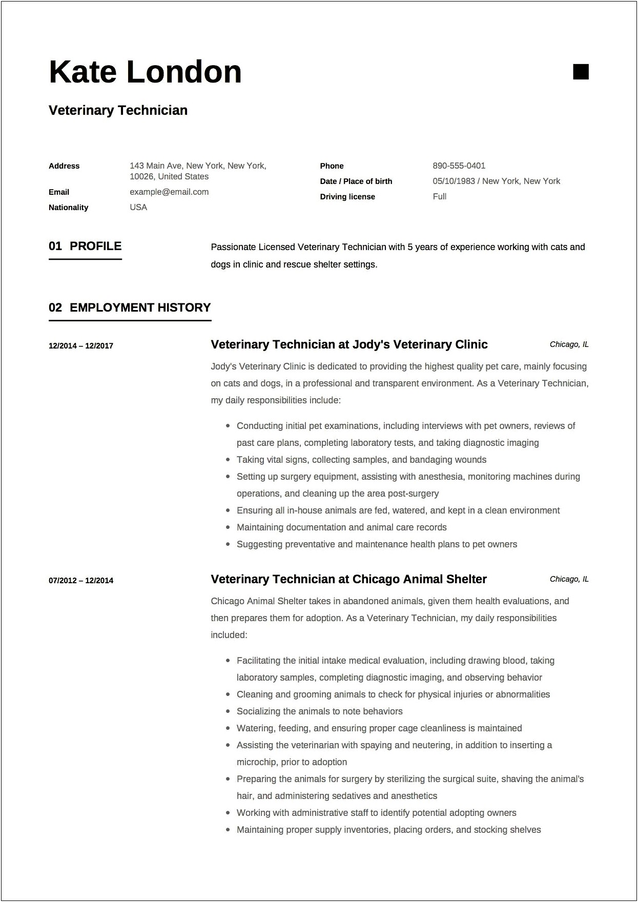 Veterinary Technician Job Description For Resume Emercengy Dept