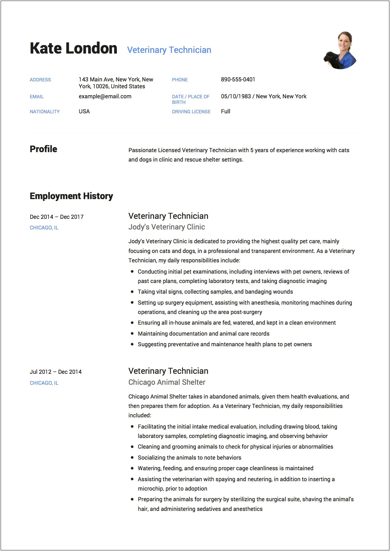 Veterinary Technician Job Description For Resume