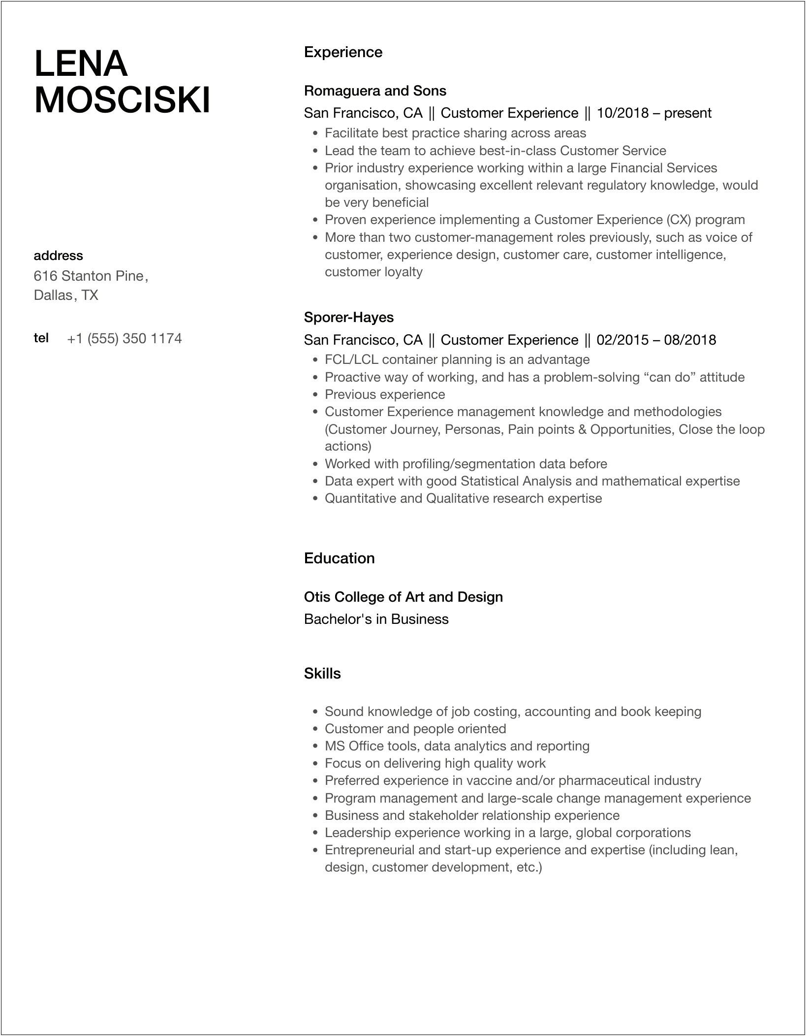 Voice Of The Customer Resume Example
