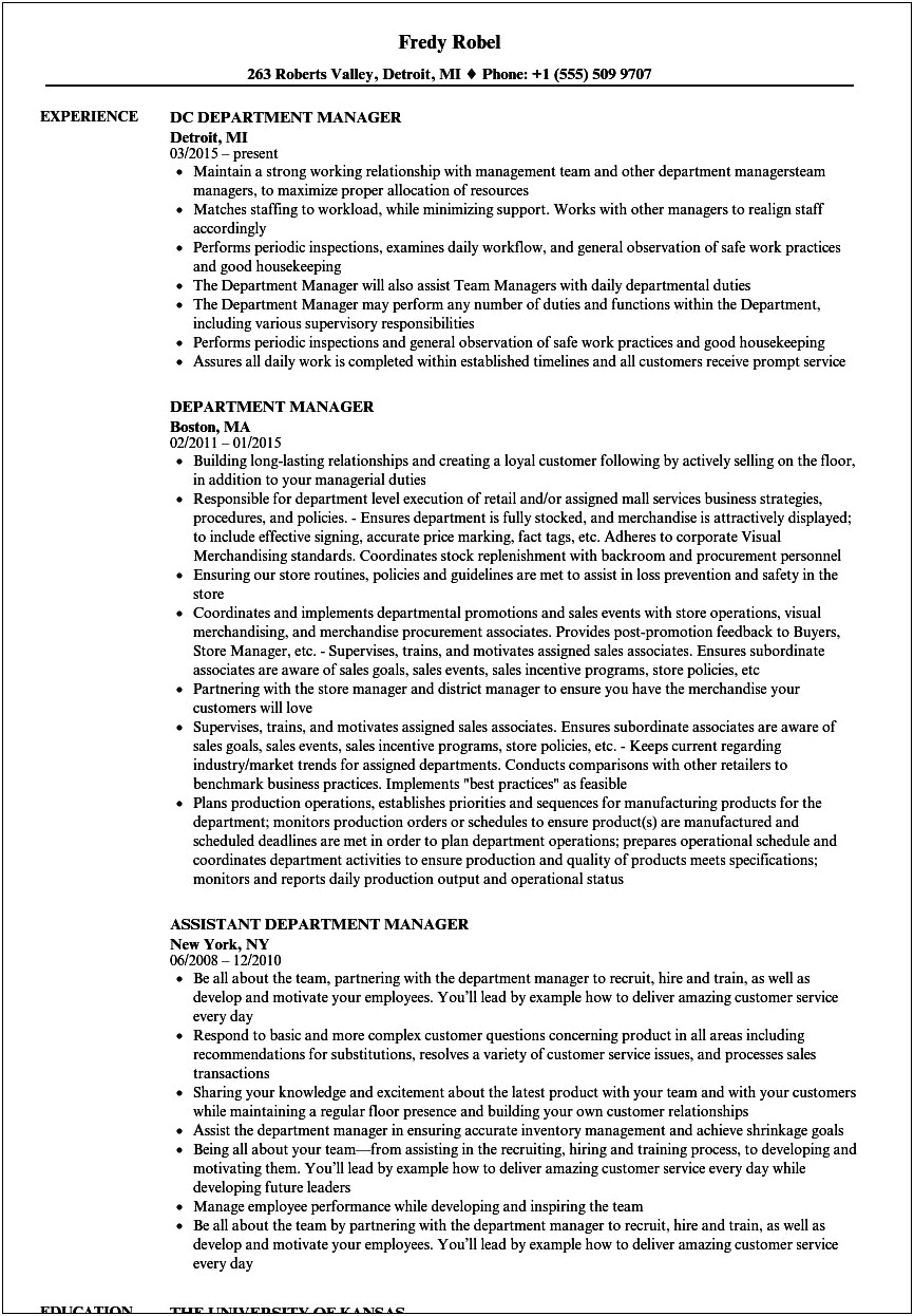 Walmart Assistant Manager Front End On Resume