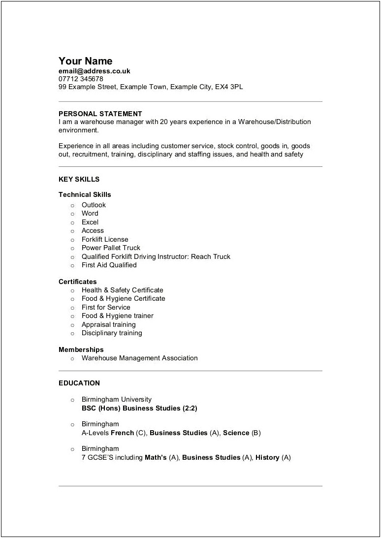 Warehouse Worker Objective For A Resume