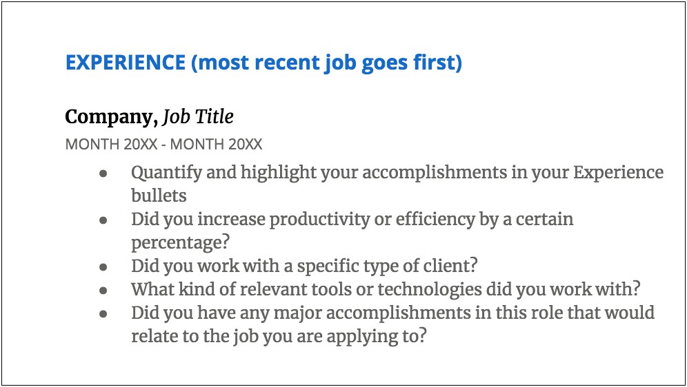 Ways To Describe Experience On A Resume