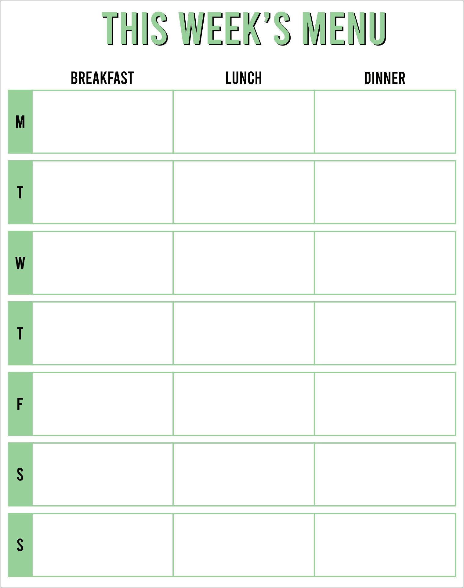 Weekly Lunch And Dinner Menu Free Template