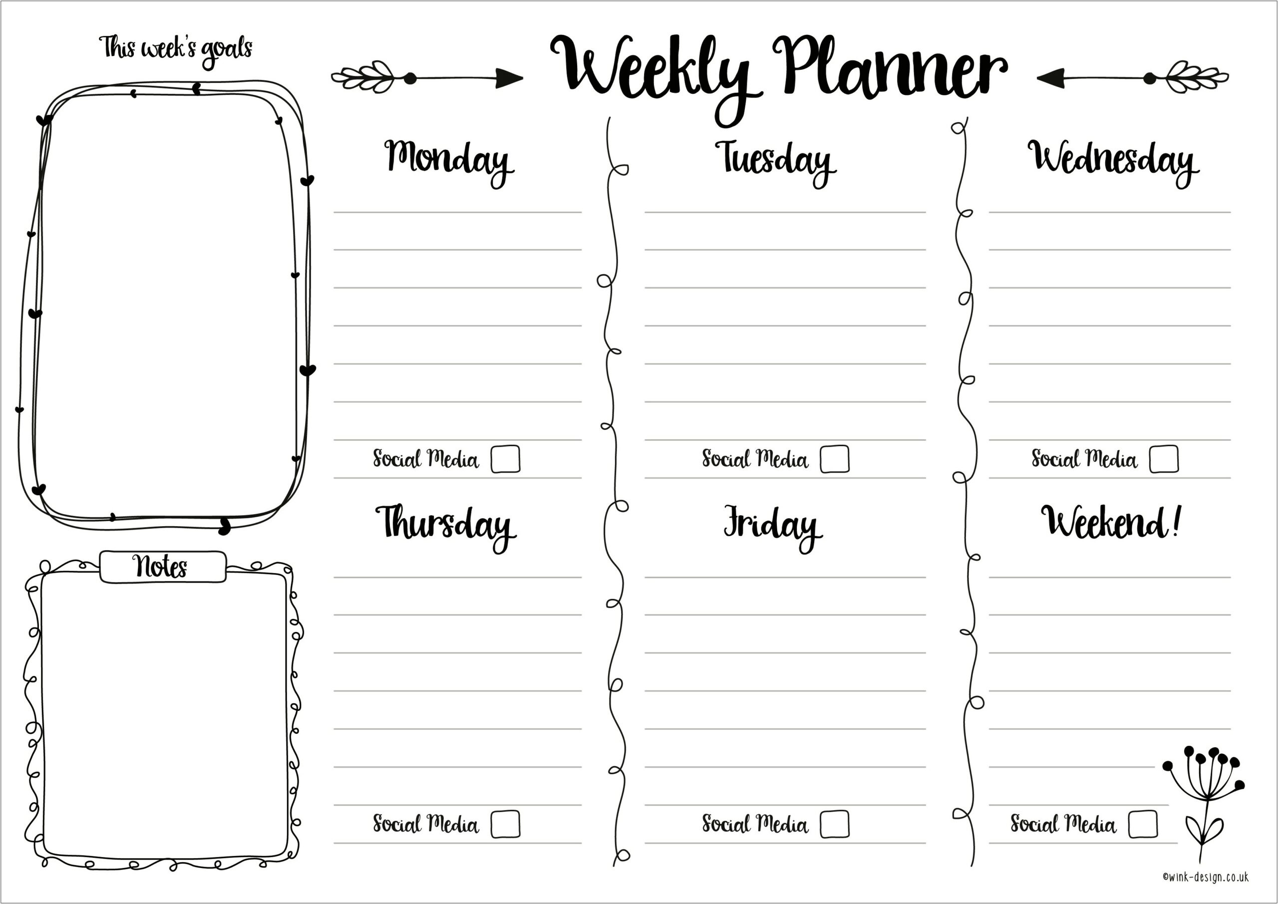 Weekly Schedule Template Free Printable Black And White