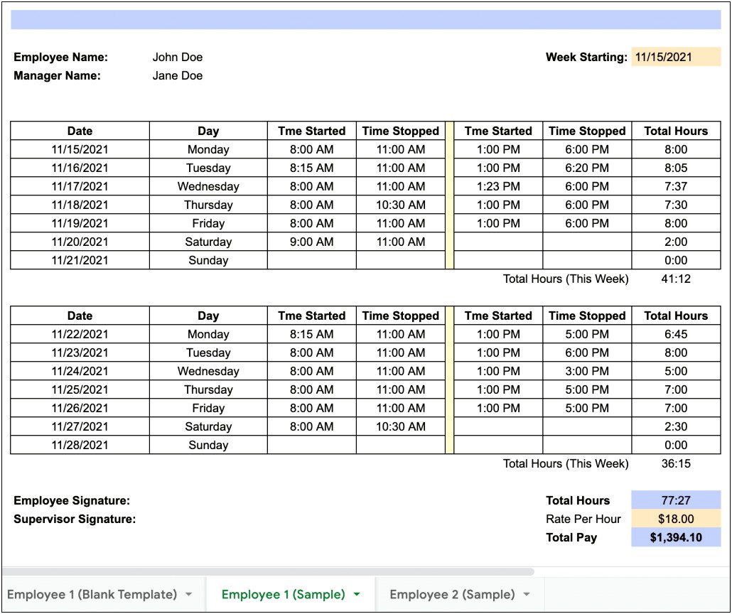 Weekly Timesheet For Multiple Employees Template Free